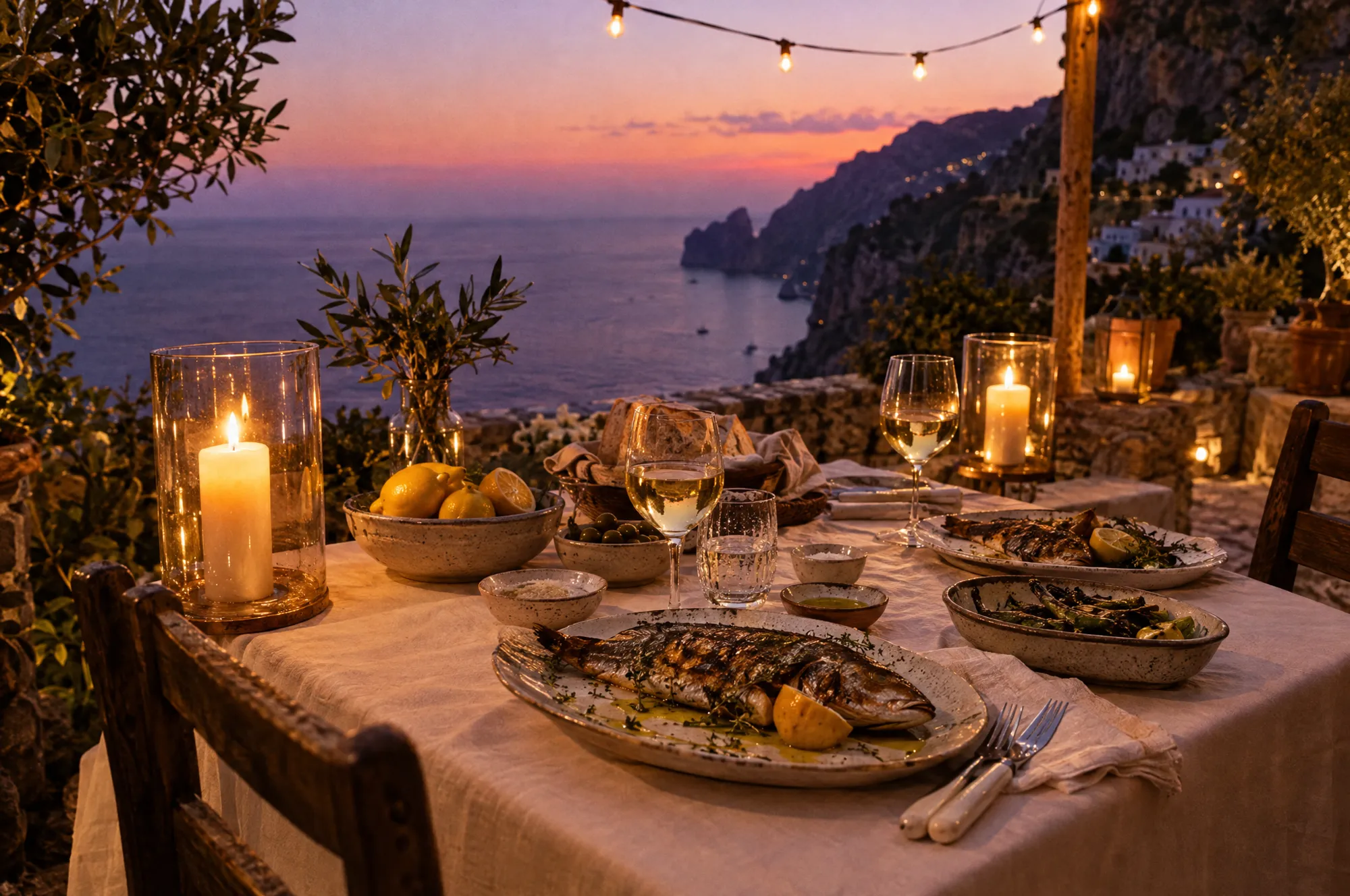 Candlelit dinner at dusk