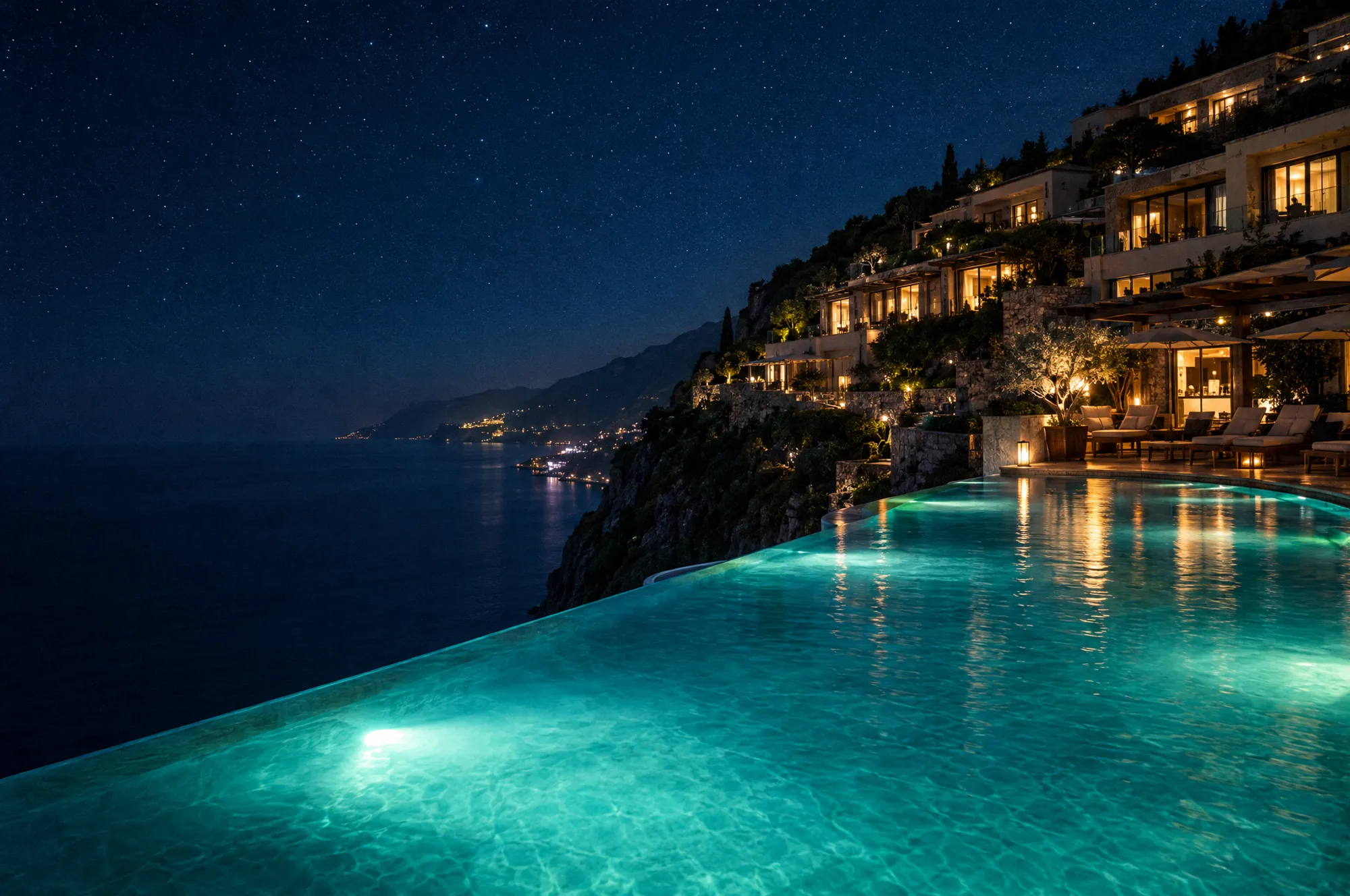 Villa with private pool at night